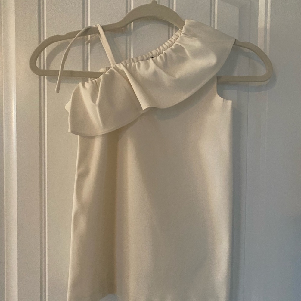 Crewcuts Cream One-Shoulder Kids Dress